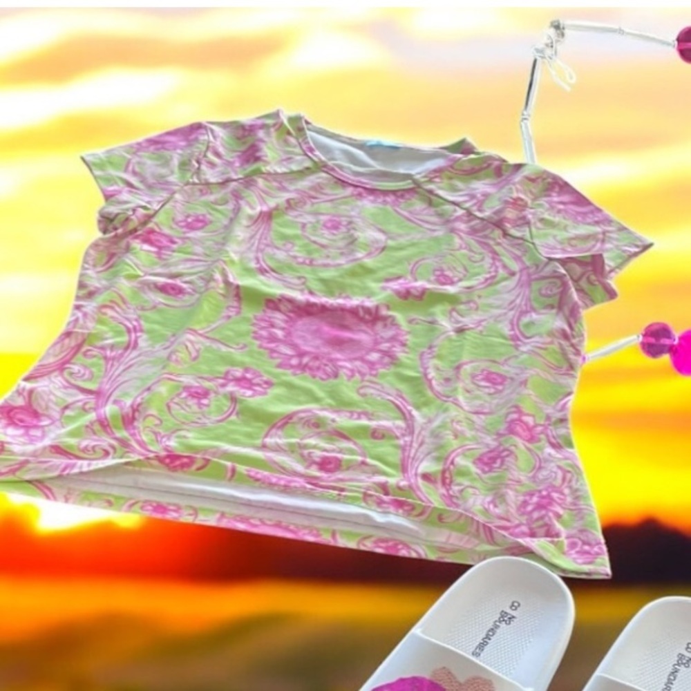 J. McLaughlin Pink and Green Floral Top